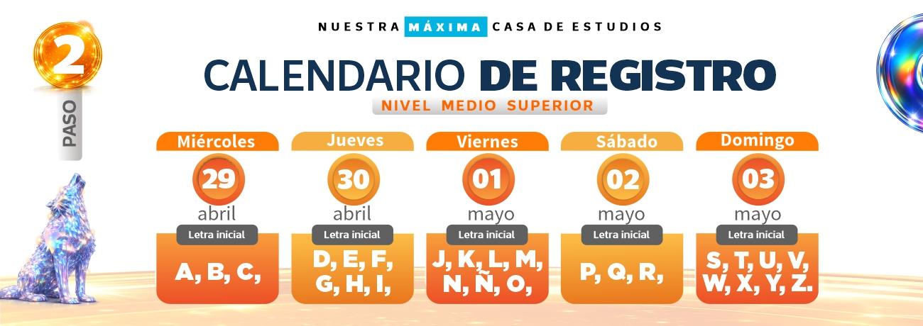 Calendario de registro Nivel Medio Superior Admisión 2026